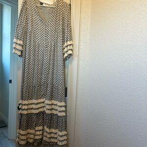 Piper & Scoot Cream and Navy Fringe Dress, Size Medium